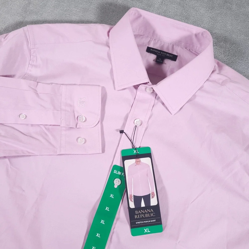 Banana Republic Shirt Mens XL Pink Stretch Poplin Slim Fit Button Up Long Sleeve